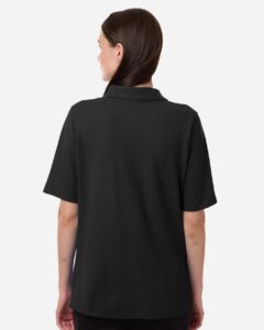 Harriton M105W Women’s Maverick CVC Pique Polo – Black (on model back)