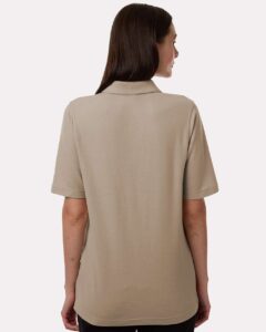 Harriton M105W Women’s Maverick CVC Pique Polo – Khaki (on model back)