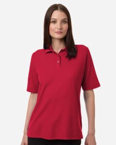 Harriton M105W Women’s Maverick CVC Pique Polo – Red (on model)