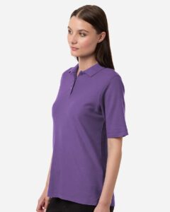 Harriton M105W Women’s Maverick CVC Pique Polo – Team Purple (on model side)