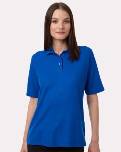 Harriton M105W Women’s Maverick CVC Pique Polo – True Royal (on model)