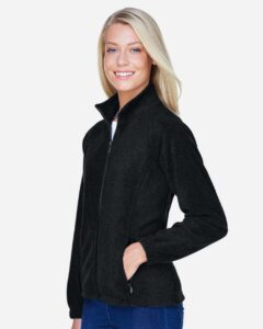 Harriton M990W Women’s Full-Zip Fleece – Black (on model side)