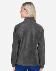 Harriton M990W Women’s Full-Zip Fleece – Charcoal (on model back)