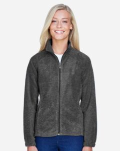 Harriton M990W Women’s Full-Zip Fleece – Charcoal (on model)
