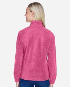 Harriton M990W Women’s Full-Zip Fleece – Charity Pink (on model back)