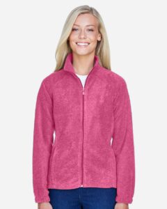 Harriton M990W Women’s Full-Zip Fleece – Charity Pink (on model)