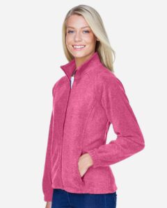 Harriton M990W Women’s Full-Zip Fleece – Charity Pink (on model side)