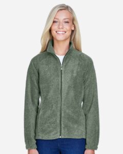Harriton M990W Women’s Full-Zip Fleece – Dill (on model)