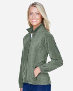 Harriton M990W Women’s Full-Zip Fleece – Dill (on model side)