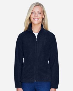 Harriton M990W Women’s Full-Zip Fleece – Navy (on model)