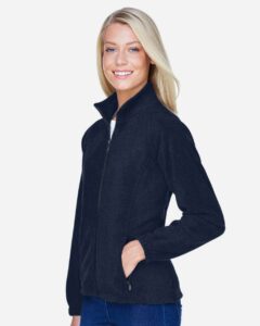 Harriton M990W Women’s Full-Zip Fleece – Navy (on model side)