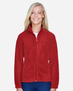 Harriton M990W Women’s Full-Zip Fleece – Red (on model)