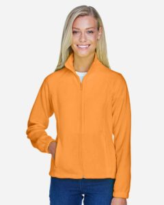 Harriton M990W Women’s Full-Zip Fleece – Safety Orange (on model)