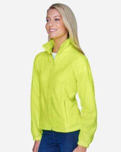 Harriton M990W Women’s Full-Zip Fleece – Safety Yellow (on model side)