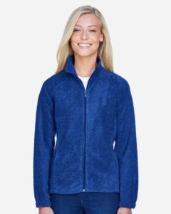 Harriton M990W Women’s Full-Zip Fleece – True Royal (on model)