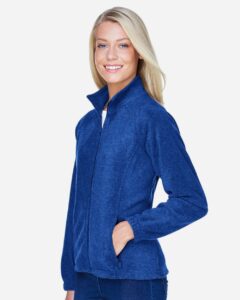 Harriton M990W Women’s Full-Zip Fleece – True Royal (on model side)