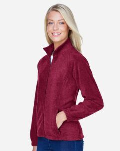 Harriton M990W Women’s Full-Zip Fleece – Wine (on model side)