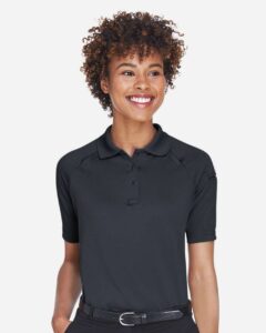 Harriton M211W Women’s Advantage Tactical Polo – Dark Charcoal (on model)