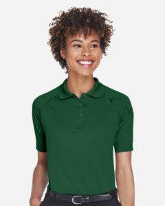 Harriton M211W Women’s Advantage Tactical Polo – Dark Green (on model)