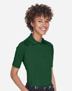 Harriton M211W Women’s Advantage Tactical Polo – Dark Green (on model side)
