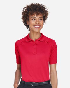 Harriton M211W Women’s Advantage Tactical Polo – Red (on model)