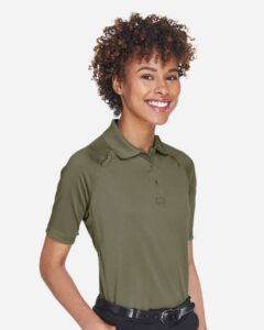 Harriton M211W Women’s Advantage Tactical Polo – Tactical Green (on model side)