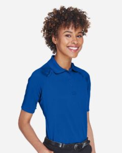Harriton M211W Women’s Advantage Tactical Polo – True Royal (on model side)