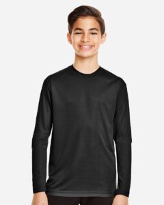 Team 365 TT11YL Youth Zone Performance Long Sleeve T-Shirt – Black (on model)
