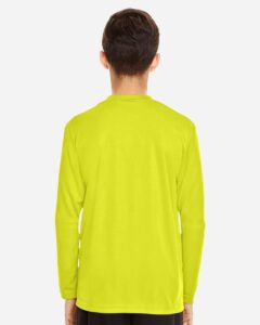 Team 365 TT11YL Youth Zone Performance Long Sleeve T-Shirt – Safety Yellow (on model back)