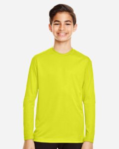 Team 365 TT11YL Youth Zone Performance Long Sleeve T-Shirt – Safety Yellow (on model)