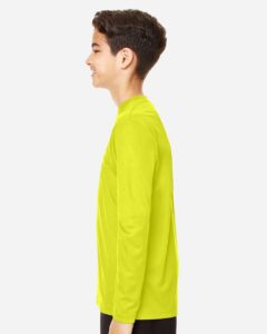 Team 365 TT11YL Youth Zone Performance Long Sleeve T-Shirt – Safety Yellow (on model side)