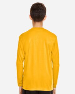 Team 365 TT11YL Youth Zone Performance Long Sleeve T-Shirt – Sport Athletic Gold (on model back)