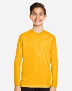 Team 365 TT11YL Youth Zone Performance Long Sleeve T-Shirt – Sport Athletic Gold (on model)
