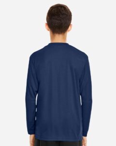 Team 365 TT11YL Youth Zone Performance Long Sleeve T-Shirt – Sport Dark Navy (on model back)