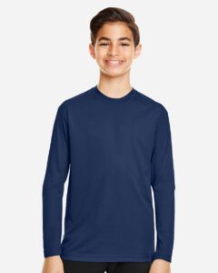 Team 365 TT11YL Youth Zone Performance Long Sleeve T-Shirt – Sport Dark Navy (on model)
