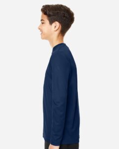Team 365 TT11YL Youth Zone Performance Long Sleeve T-Shirt – Sport Dark Navy (on model side)