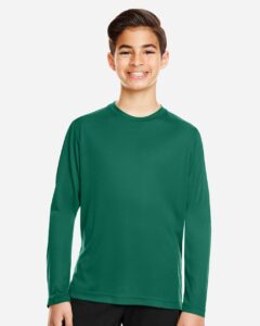 Team 365 TT11YL Youth Zone Performance Long Sleeve T-Shirt – Sport Forest (on model)