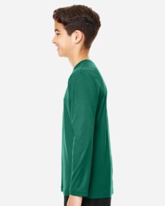 Team 365 TT11YL Youth Zone Performance Long Sleeve T-Shirt – Sport Forest (on model side)