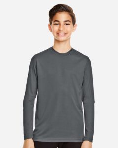 Team 365 TT11YL Youth Zone Performance Long Sleeve T-Shirt – Sport Graphite (on model)