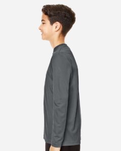 Team 365 TT11YL Youth Zone Performance Long Sleeve T-Shirt – Sport Graphite (on model side)
