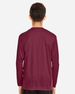 Team 365 TT11YL Youth Zone Performance Long Sleeve T-Shirt – Sport Maroon (on model back)