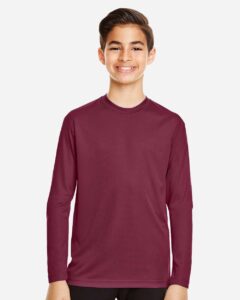 Team 365 TT11YL Youth Zone Performance Long Sleeve T-Shirt – Sport Maroon (on model)