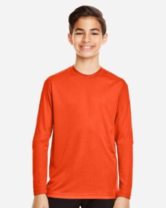 Team 365 TT11YL Youth Zone Performance Long Sleeve T-Shirt – Sport Orange (on model)