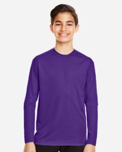 Team 365 TT11YL Youth Zone Performance Long Sleeve T-Shirt – Sport Purple (on model)