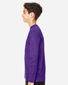 Team 365 TT11YL Youth Zone Performance Long Sleeve T-Shirt – Sport Purple (on model side)
