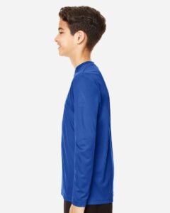 Team 365 TT11YL Youth Zone Performance Long Sleeve T-Shirt – Sport Royal (on model side)