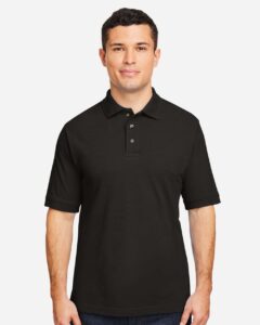 Harriton M200 Men’s Pique Polo – Black (on model)