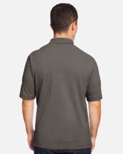 Harriton M200 Men’s Pique Polo – Charcoal (on model back)