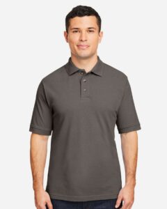Harriton M200 Men’s Pique Polo – Charcoal (on model)