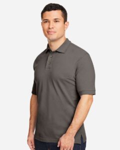 Harriton M200 Men’s Pique Polo – Charcoal (on model side)